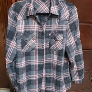 Zeagoo Gray and Pink Plaid Shirt